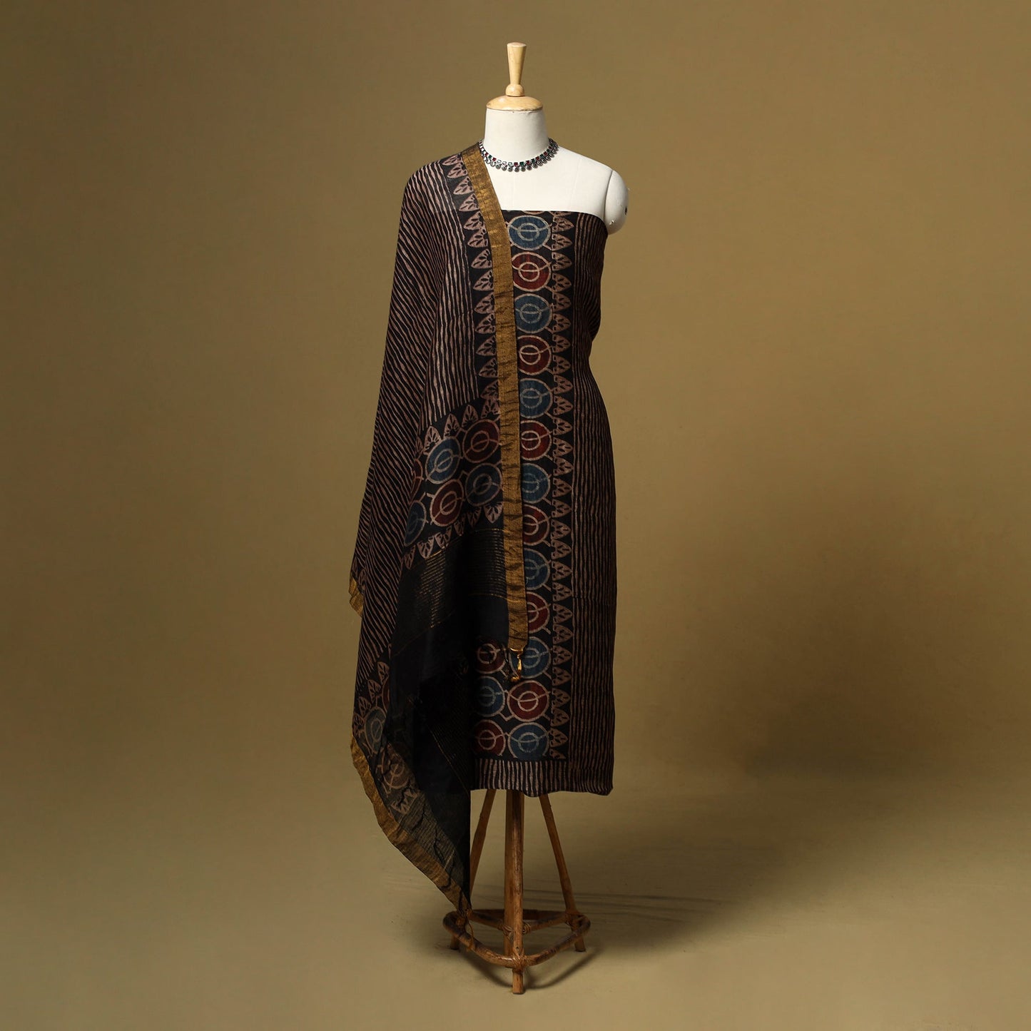 Natural dyed linen silk 2pc unstitched dress material 08