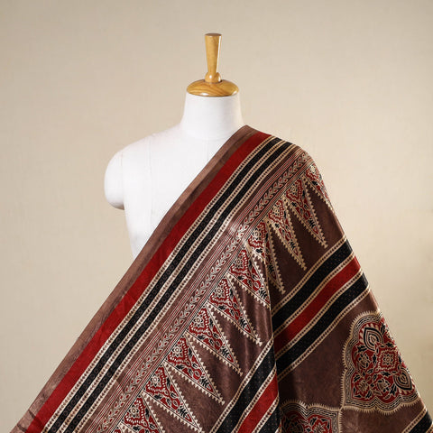 Brown - natural dyed mashru silk fabric 10 - handcrafted