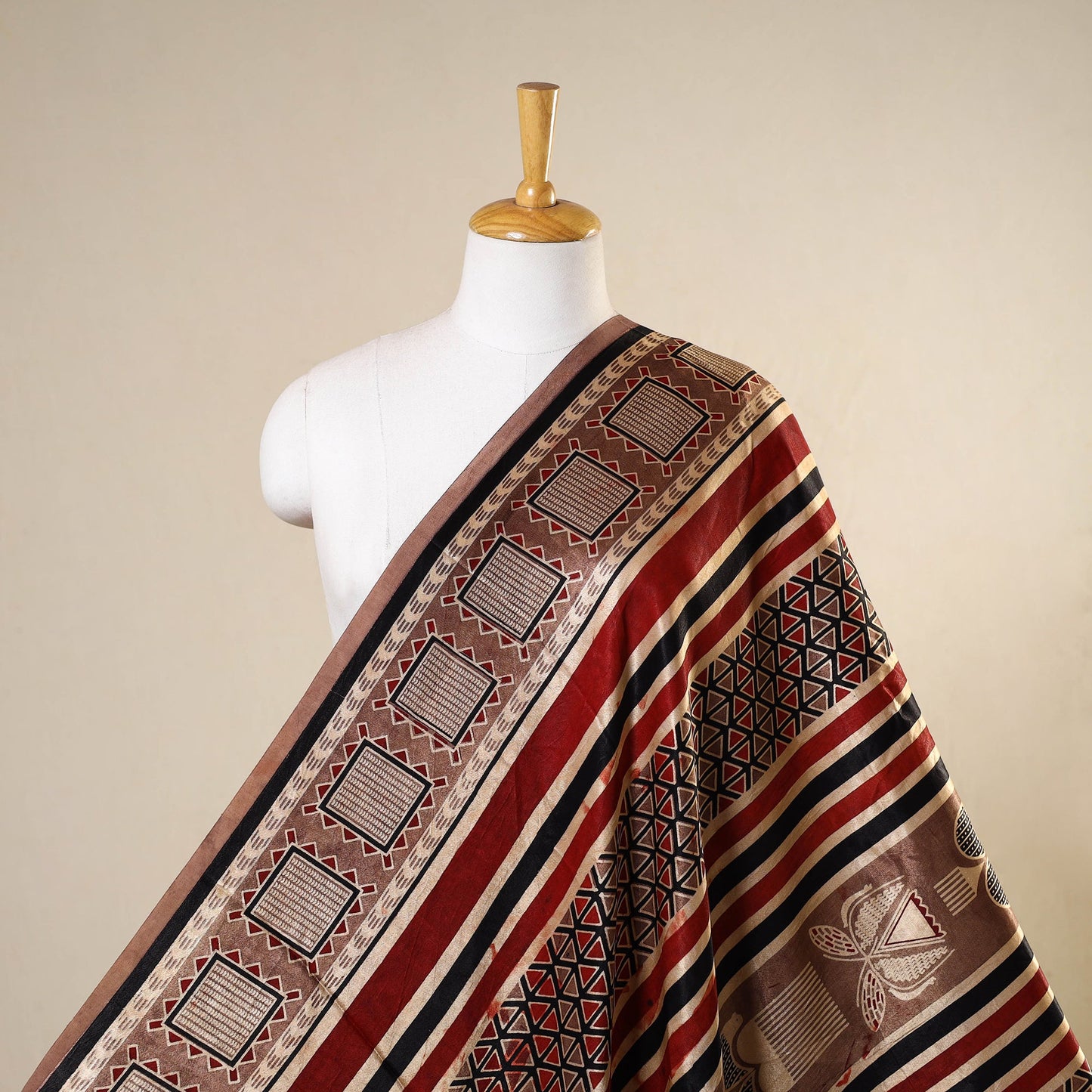 Brown - natural dyed mashru silk fabric 12 - handcrafted