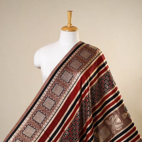 Brown - natural dyed mashru silk fabric 12 - handcrafted