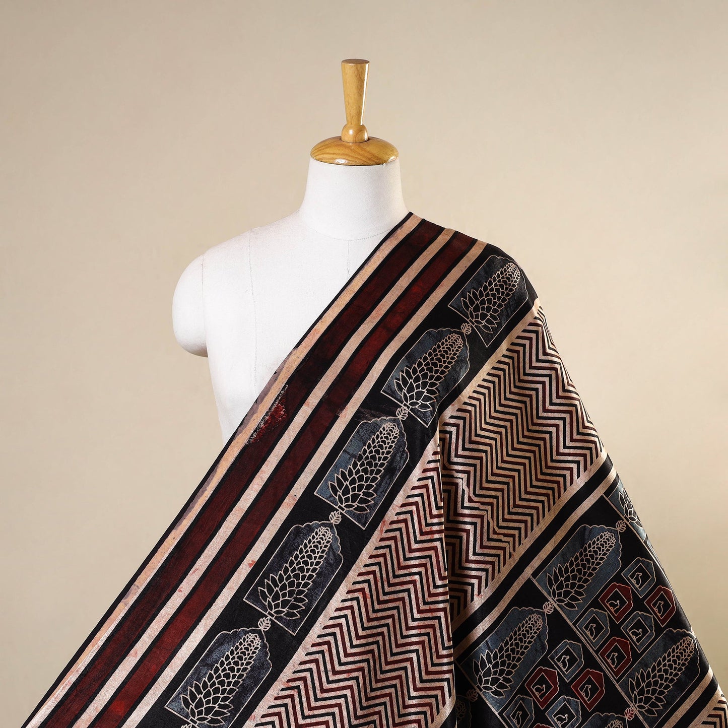 Brown - natural dyed mashru silk fabric 19 - handcrafted