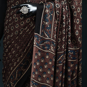 Natural dyed modal silk kutch hand block print ajrakh saree