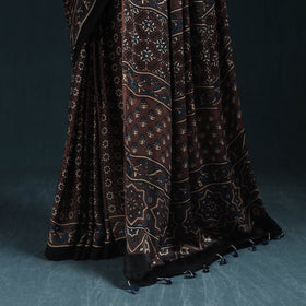 Natural dyed modal silk kutch hand block print ajrakh saree
