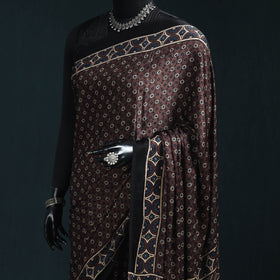 Natural dyed modal silk kutch hand block print ajrakh saree
