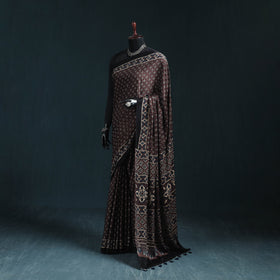 Natural dyed modal silk kutch hand block print ajrakh saree