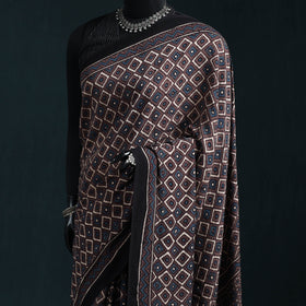 Natural dyed modal silk kutch hand block print ajrakh saree