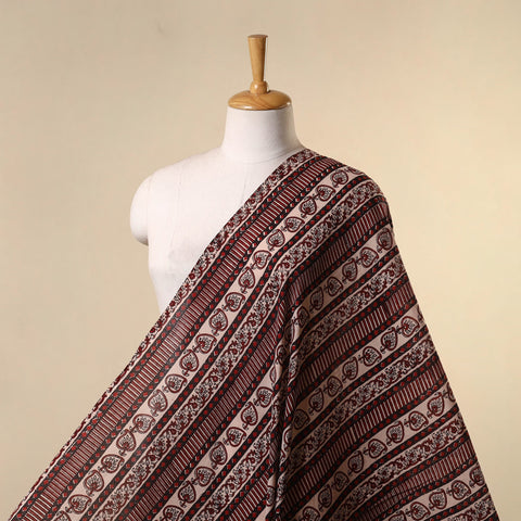 Brown - natural dyed mul cotton bagh fabric 03 - handcrafted
