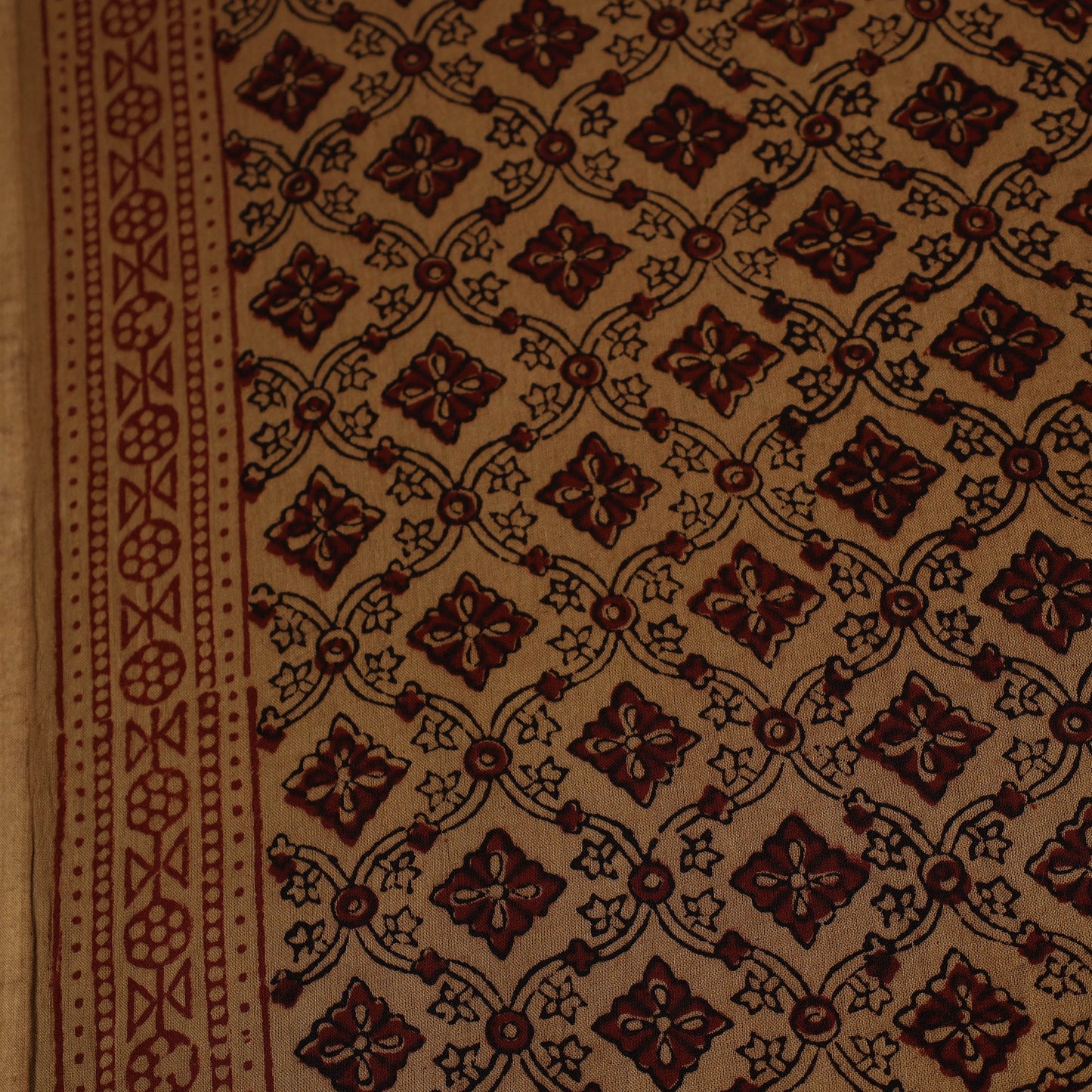  Brown Natural Dyed Mul Cotton Bagh Print Fabric