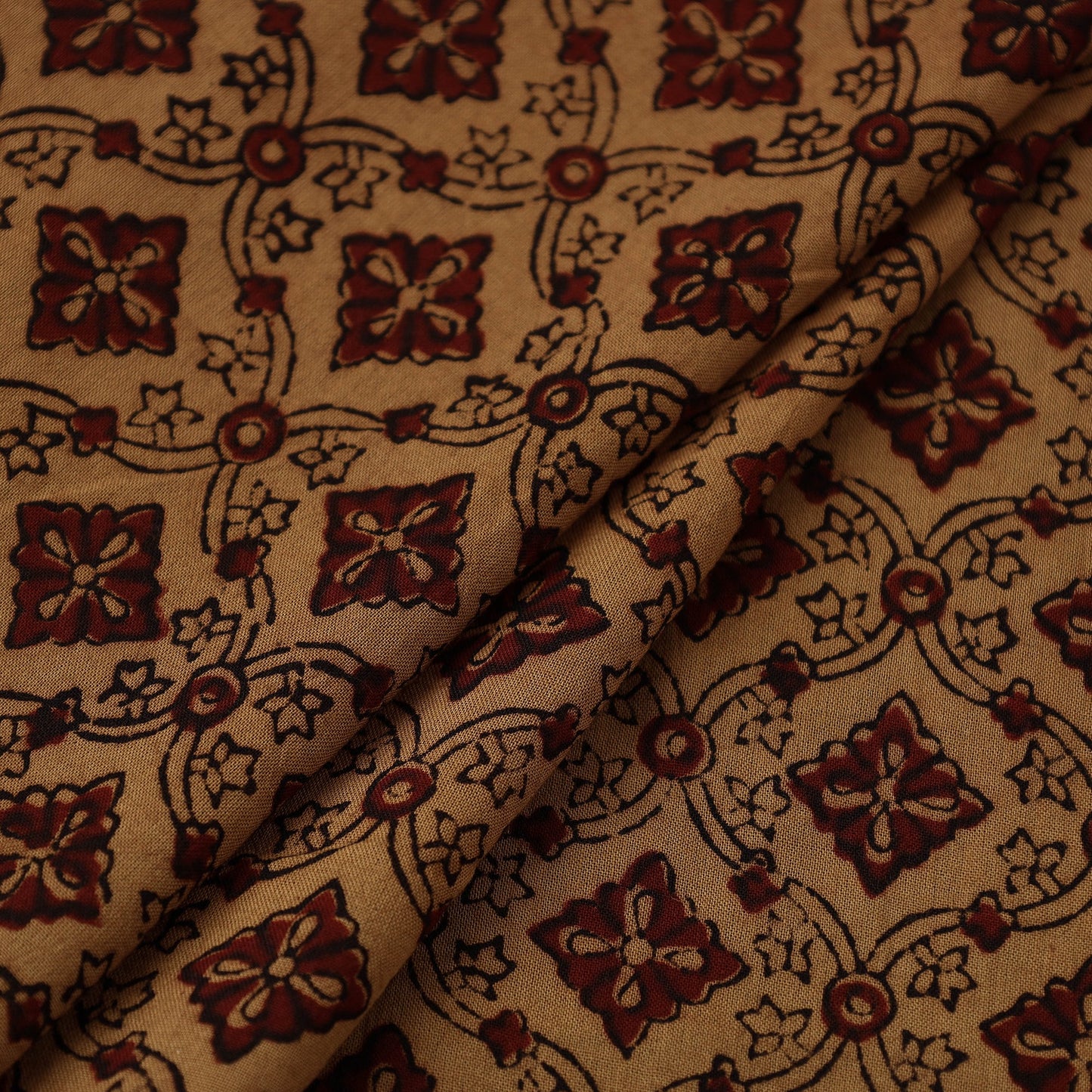  Brown Natural Dyed Mul Cotton Bagh Print Fabric