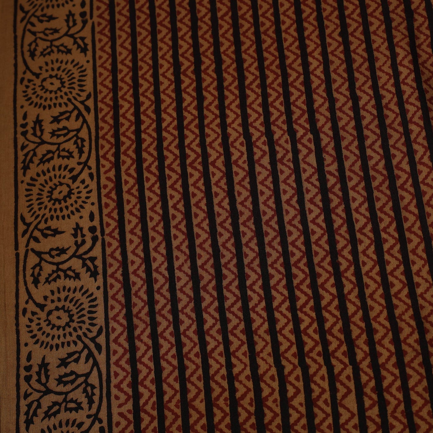 Brown Natural Dyed Mul Cotton Bagh Print Fabric