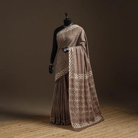 Natural dyed mul cotton hand bagru saree 28 - handcrafted