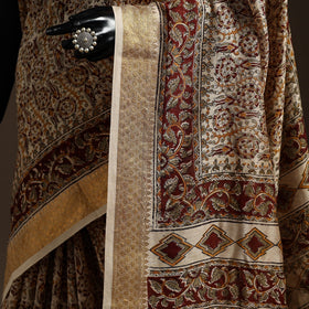 Brown - natural dyed pedana chanderi silk kalamkari saree