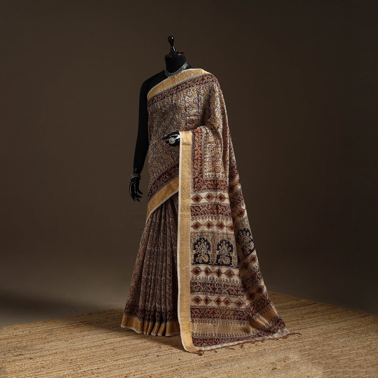 Brown - natural dyed pedana chanderi silk kalamkari saree