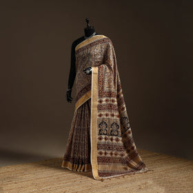 Brown - natural dyed pedana chanderi silk kalamkari saree