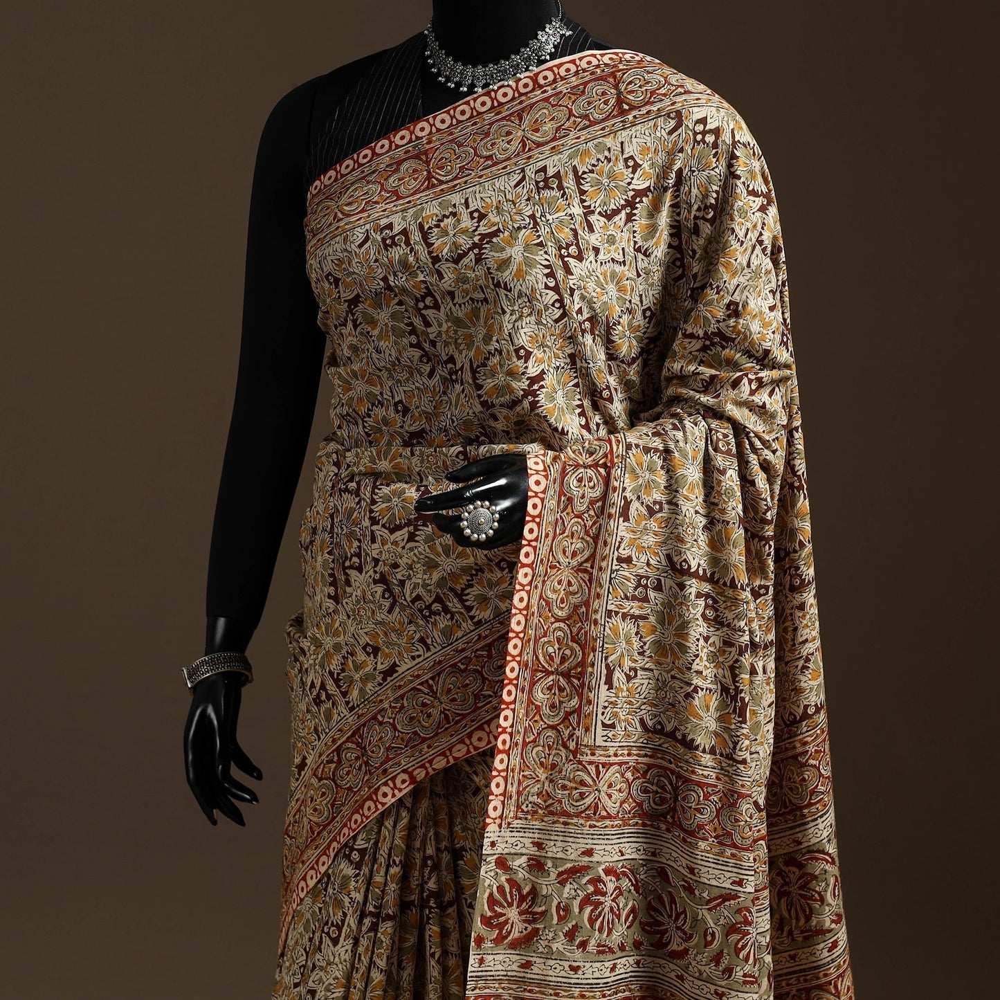 Brown - natural dyed pedana cotton kalamkari saree 03