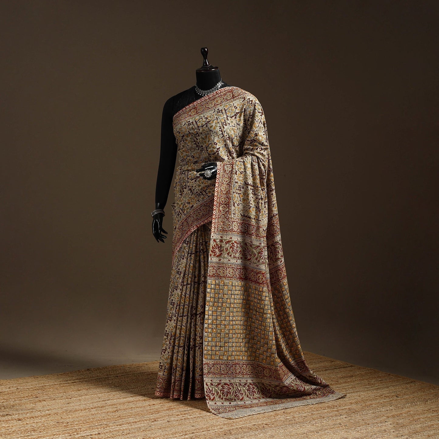 Brown - natural dyed pedana cotton kalamkari saree 03