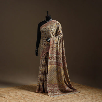 Brown - natural dyed pedana cotton kalamkari saree 03