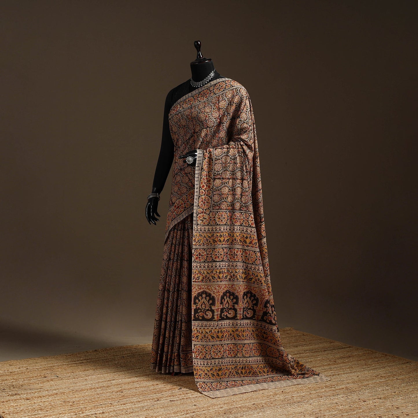 Brown - natural dyed pedana cotton kalamkari saree 25