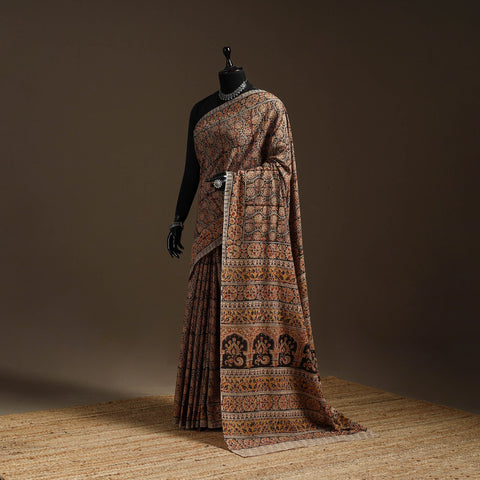 Brown - natural dyed pedana cotton kalamkari saree 25