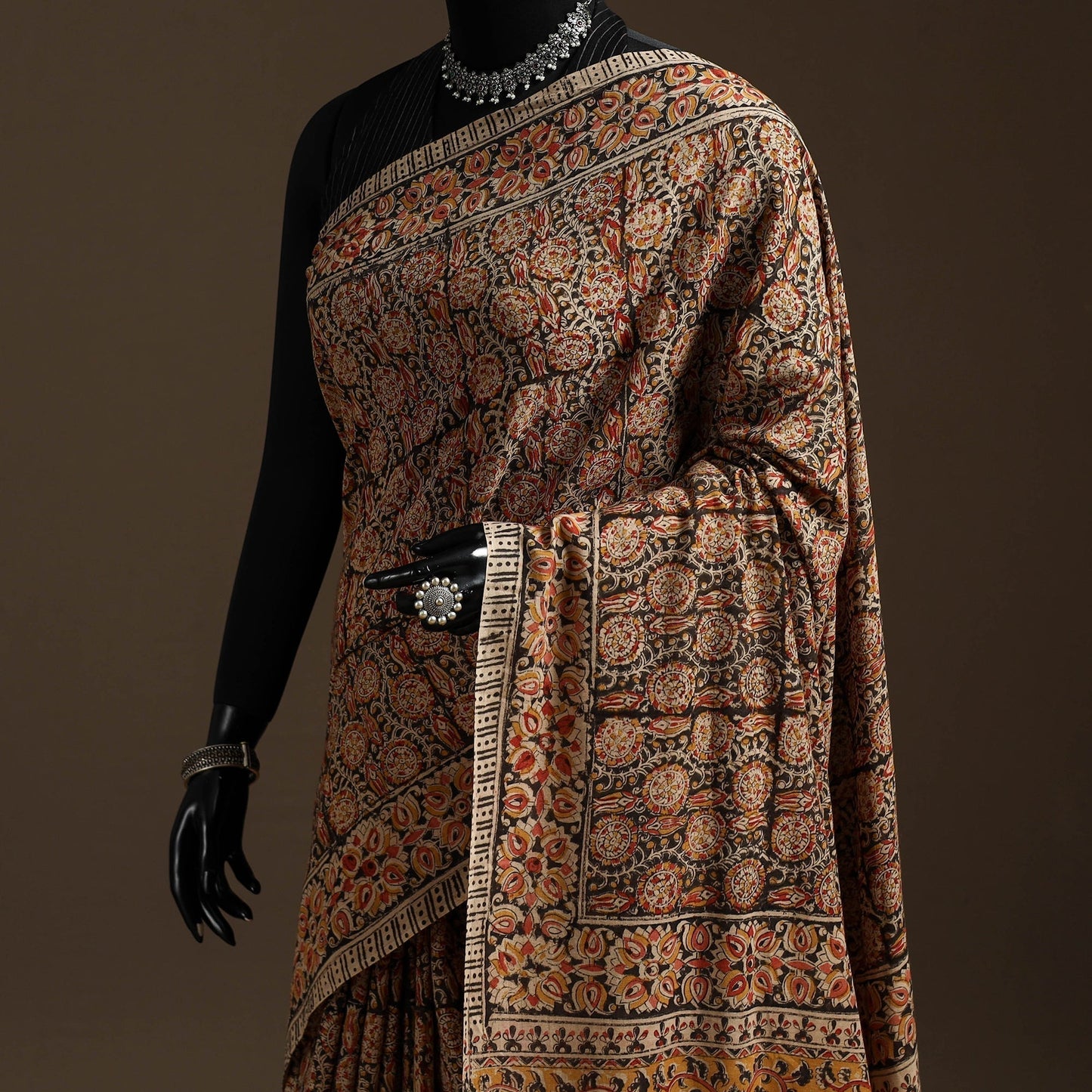 Brown - natural dyed pedana cotton kalamkari saree 25