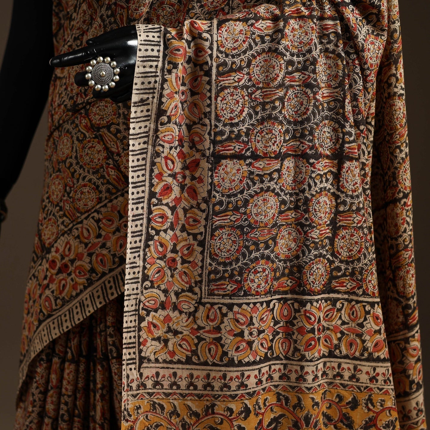 Brown - natural dyed pedana cotton kalamkari saree 25