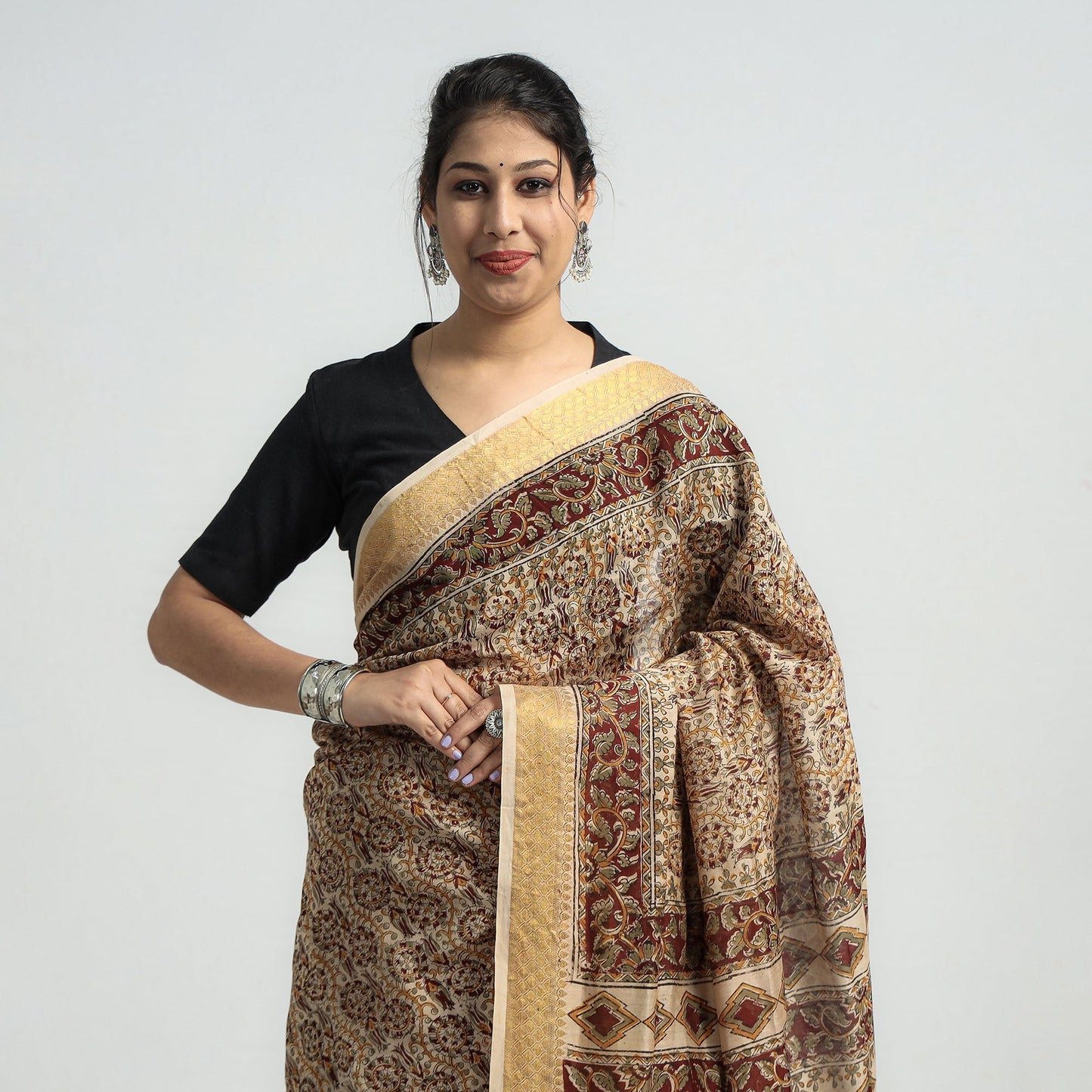 Original Pedana Kalamkari Block Print Silk Saree