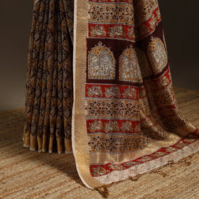 Brown - natural dyed pedana chanderi silk kalamkari saree