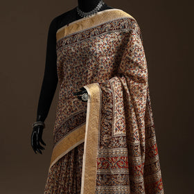 Brown - natural dyed pedana chanderi silk kalamkari saree