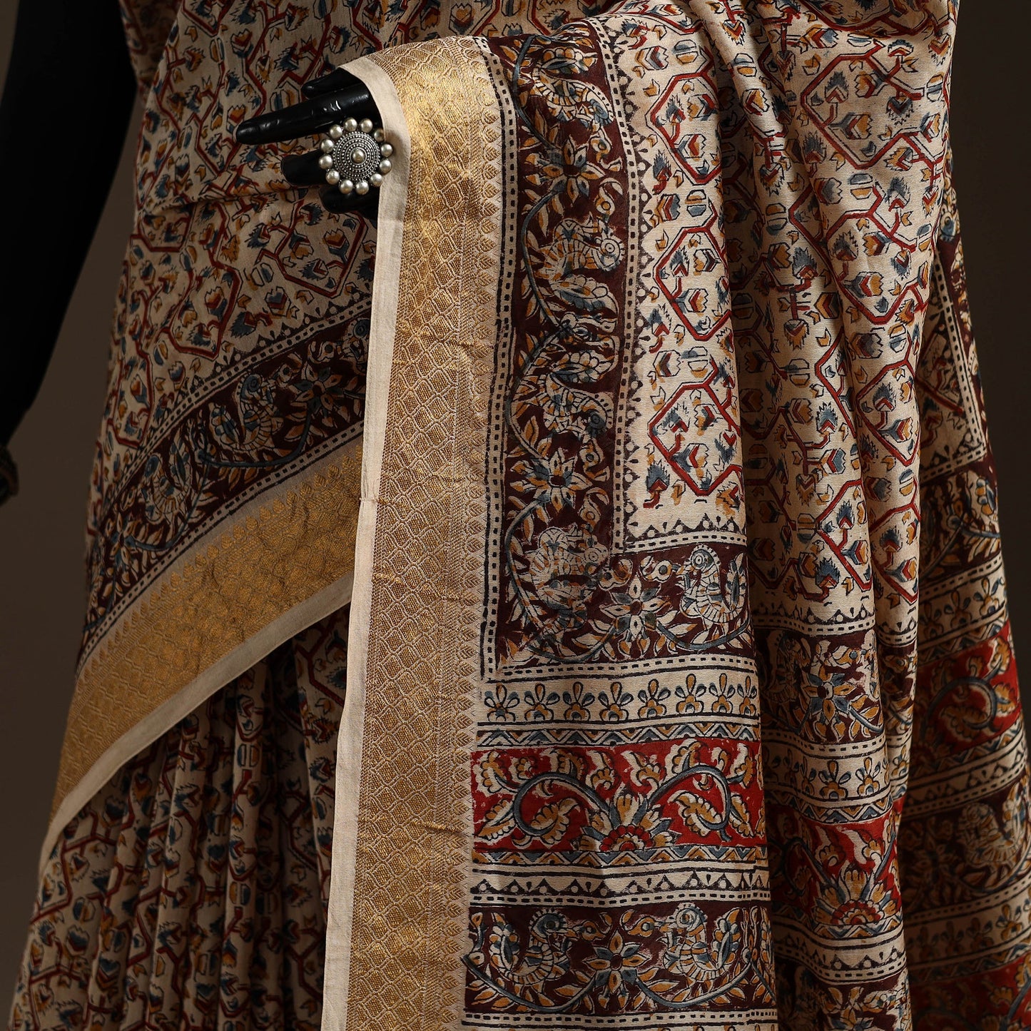 Brown - natural dyed pedana chanderi silk kalamkari saree