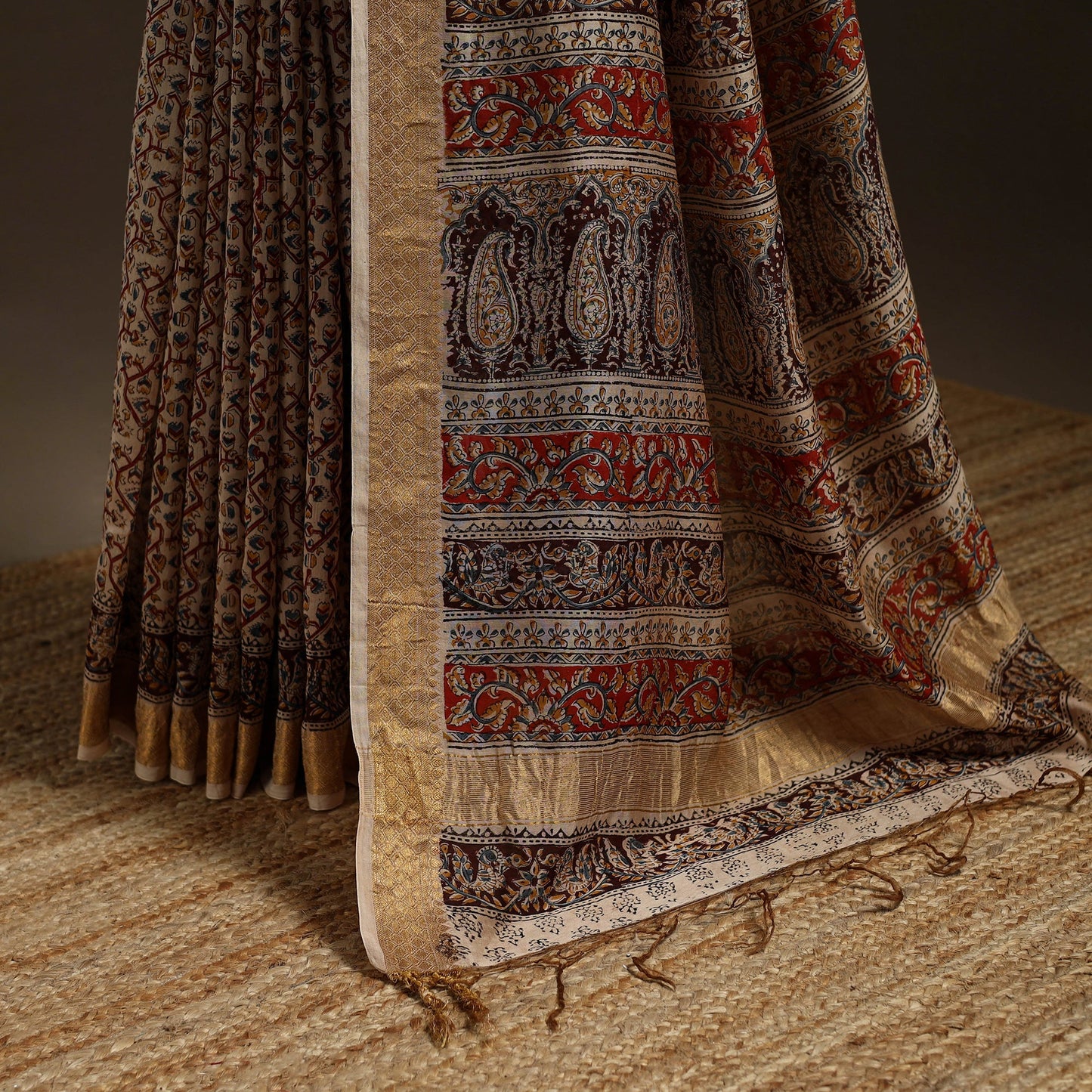 Brown - natural dyed pedana chanderi silk kalamkari saree