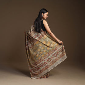 Brown Pedana Block Print Cotton Kalamkari Saree