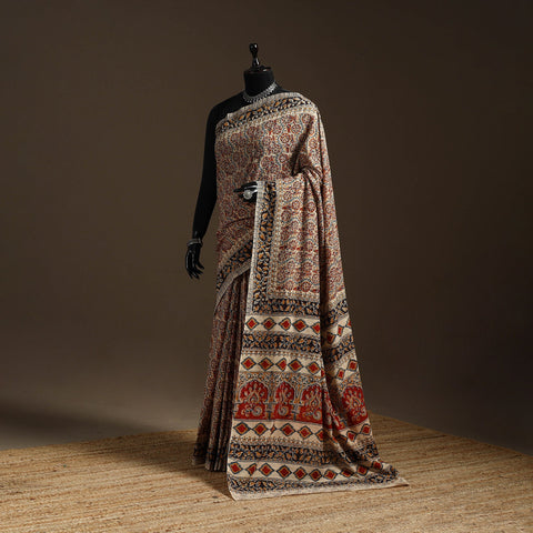 Brown - natural dyed pedana cotton kalamkari saree 23