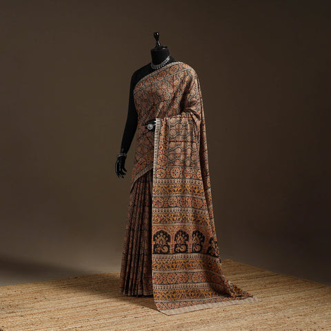 Brown - natural dyed pedana cotton kalamkari saree 25