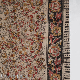 Brown Pedana Block Print Cotton Kalamkari Saree