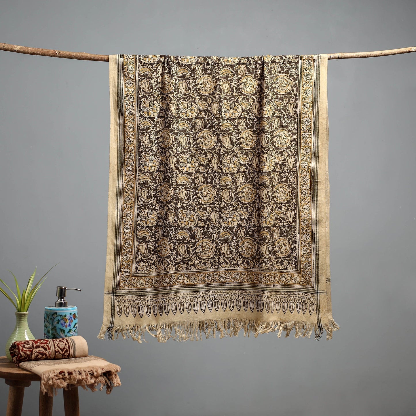 Natural dyed pedana kalamkari printed handloom cotton towel