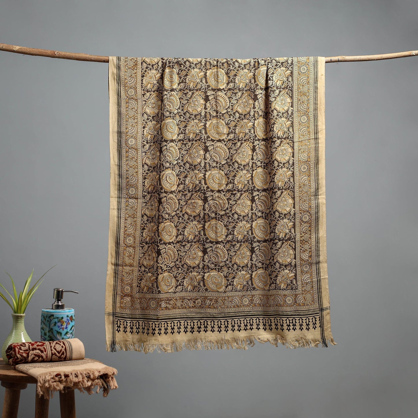 Natural dyed pedana kalamkari printed handloom cotton towel