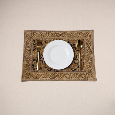 Brown - natural dyed pedana kalamkari cotton table mat 14