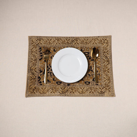 Brown - natural dyed pedana kalamkari cotton table mat 14