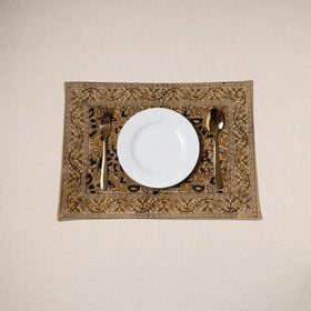 Brown - natural dyed pedana kalamkari cotton table mat 14