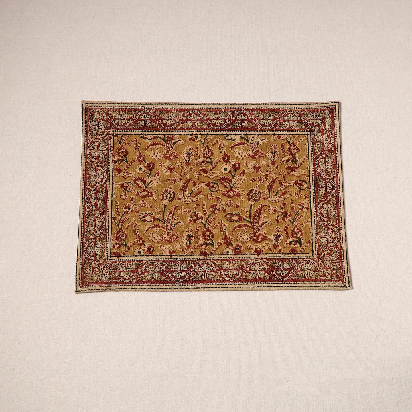 Brown - natural dyed pedana kalamkari cotton table mat 19
