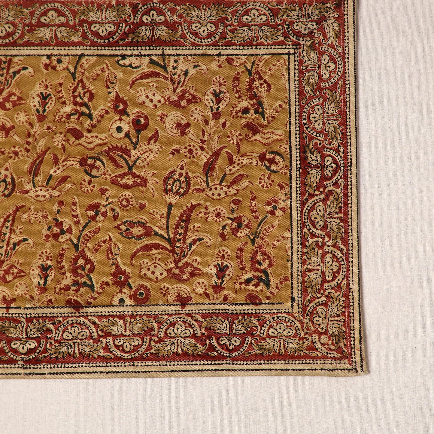 Brown - natural dyed pedana kalamkari cotton table mat 19