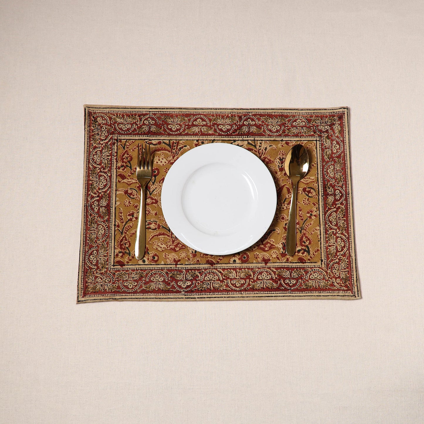 Brown - natural dyed pedana kalamkari cotton table mat 19