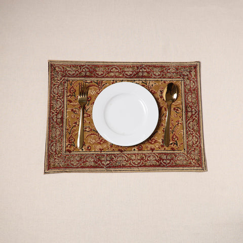 Brown - natural dyed pedana kalamkari cotton table mat 19