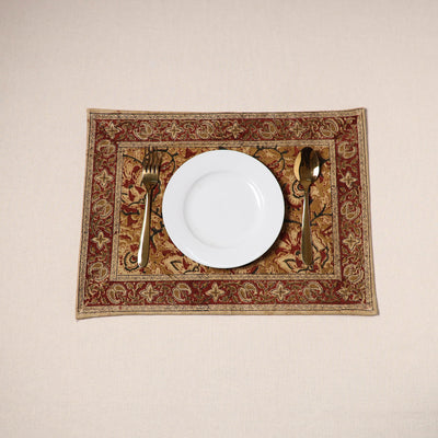 Brown - natural dyed pedana kalamkari cotton table mat 21