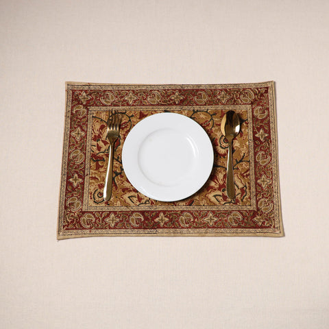 Brown - natural dyed pedana kalamkari cotton table mat 21