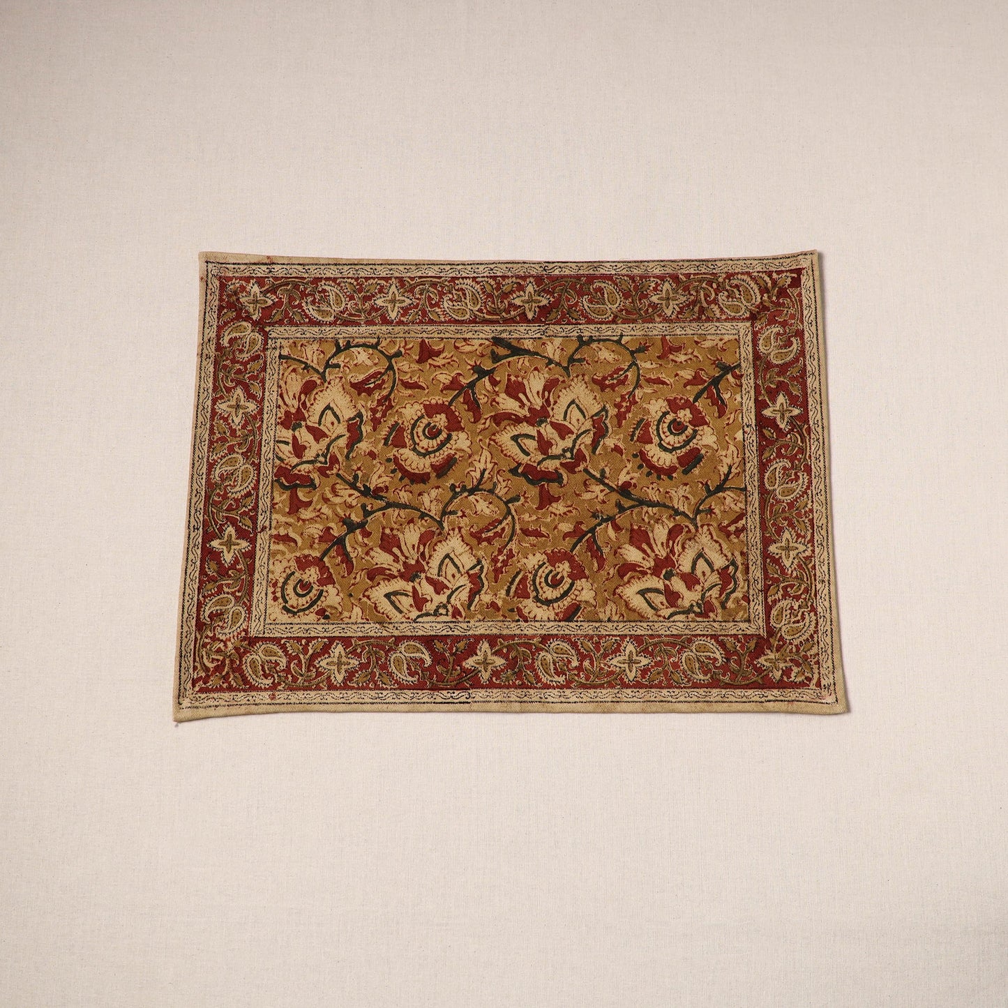 Brown - natural dyed pedana kalamkari cotton table mat 21
