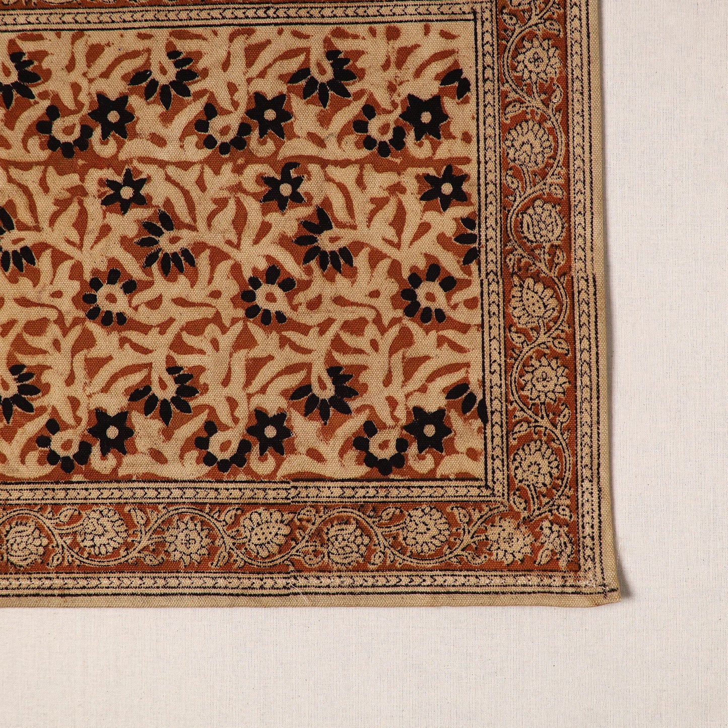 Brown - natural dyed pedana kalamkari cotton table mat 23
