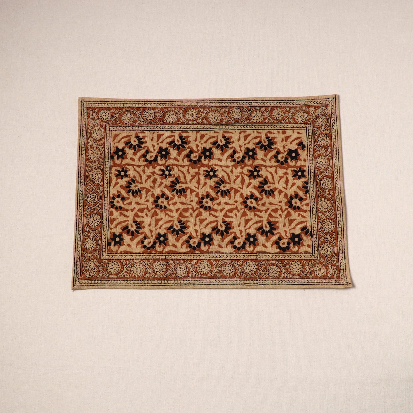 Brown - natural dyed pedana kalamkari cotton table mat 23