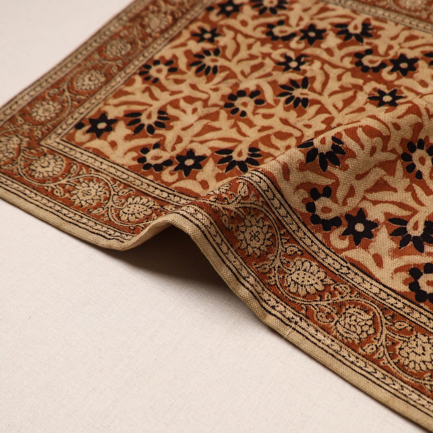 Brown - natural dyed pedana kalamkari cotton table mat 23