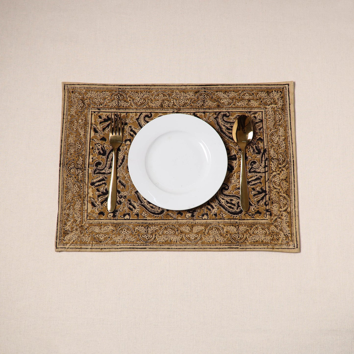 Brown - natural dyed pedana kalamkari cotton table mat 26